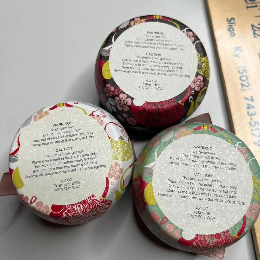Set‎ of 3 Scented Soy Candles Tin – Lavender, Jasmine, French Vanilla